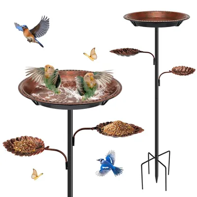 Productafbeelding van Omgoods - Vintage Metalen Vogelbad met Voederplaats
