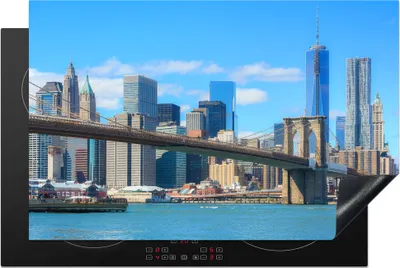 Produktbild von KitchenYeah© Herdabdeckplatte Brooklyn Bridge in Amerika unter blauem Himmel , 80x52cm, Küche Deko, Glaskeramikkochfeld Herdabdeckung, Abdeckplatte fùr Kochfeld