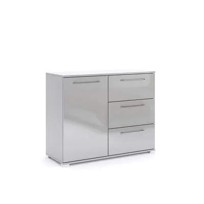 Produktbild von Kommode Megy – 3 Schubladen & 1 Tür – Grau – 100×80×46 cm – Modern – Stauraum für Wohnzimmer Schlafzimmer