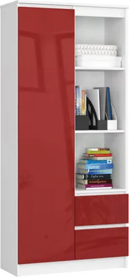 Image de Akord Étagère Ouverte Blanc/Rouge Brillant 80X35X180