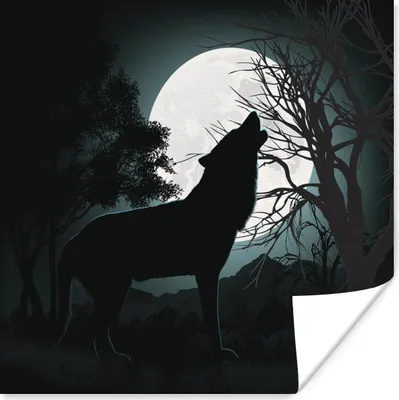 Produktbild von MuchoWow® Poster Wolf - Scherenschnitt - Mond 120x90 cm - Wandbild