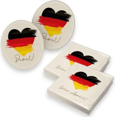 Produktbild von itenga 40x Servietten mit 40x Bierdeckel - Deutschland - Flagge - Herz