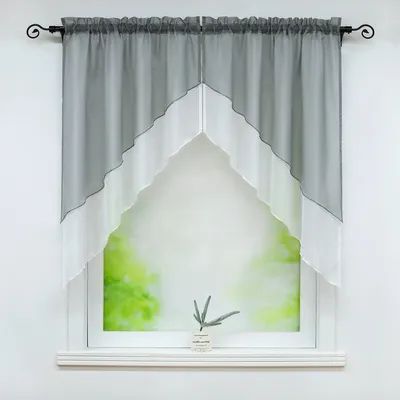 Produktbild von Delien Voile Scheibengardine Bogen 2-Teilige Kleinfenster Vorhang Tunnelzug Kurzstores Doppelschichtige Küchengardinen, Grau BxL 120x145cm