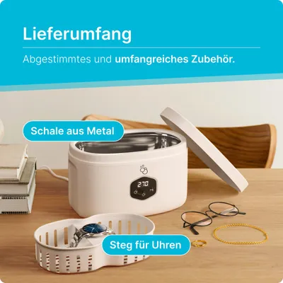 Produktbild von KLARBERG® Ultraschallreinigungsgerät Brille, Schmuck uvm. I Ultraschallreiniger I Ultraschallbad für Tiefenreinigung I Brillenreinigungsgerät (600ml)