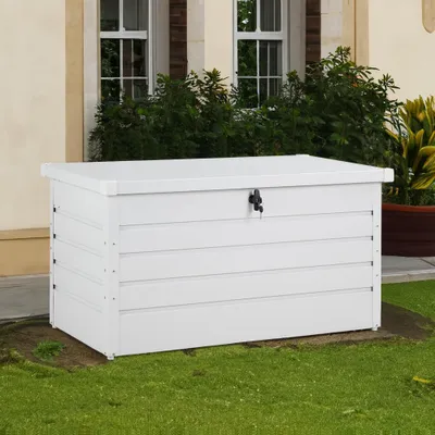Produktbild von Livingandhome Verzinkter Stahl Gartenbox, 350L Auflagenbox, 60 x 114  x 53 cm, Weiß
