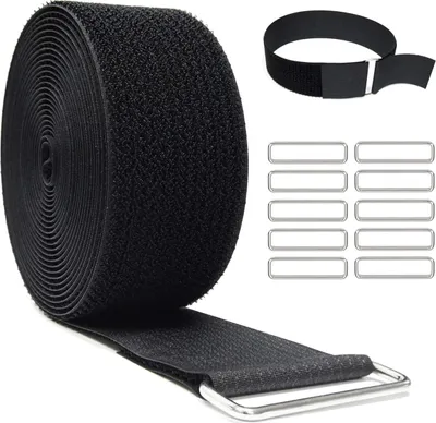 Produktbild von Klettband Breit 5CM*5M mit 25 Metallschnalle, Frei Zuschneidbar Klettverschluss Band, Wiederverschlie?bar Klett Kabelbinder zum Organisieren Ihrer Kabel, Schnš¹re, Schl?uche usw