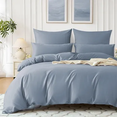 Productafbeelding van Satinsatijn beddengoed, katoen, 135x200 cm, kleur: Ashleyblauw, 2-delig (1 kussensloop van 80x80 cm), verkoelend