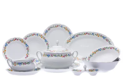 Zdjęcie produktu dla Serwis obiadowy, czeska porcelana, Constancia, opaska kwiatowa, 25 d., Thun 1794