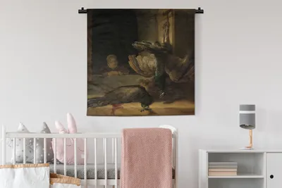 Produktbild von MuchoWow® Wandteppich Wandbehang Stillleben mit Pfauen - Rembrandt van Rijn 90x90 cm Tapisserie Dekoration Wandtuch - Wandaufhänger