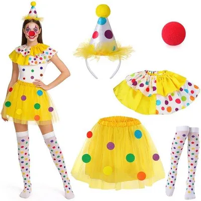 Productafbeelding van Clownskostuum dames - Clownkostuumset - Carnaval Kostuum - Feestkostuum - Volwassenen - Inclusief tutu, kraag en hoed - Carnavalskostuum