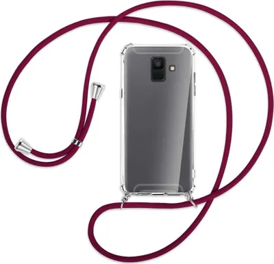 Produktbild von Handykette Backcover-Schutzhülle mit Band (Metall silberfarben) für Samsung Galaxy A6 2018 - dunkelrot
