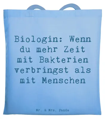 Produktbild von Mr. & Mrs. Panda Einkaufstasche Spruch Biologin Bakterienliebe - Sky Blue - Geschenk, Beruf, nachhaltig, Shopping Tasche, Geschenke für Berufstätige, Menschen, Jutebeutel