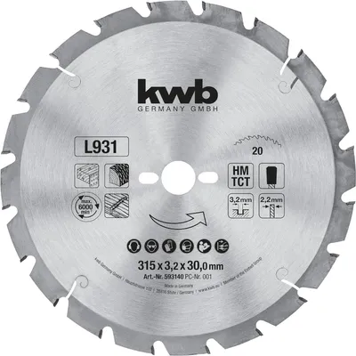Produktbild von kwb Kreissägeblatt 315 x 30 mm, Germany, nagelfester Spezial-Trapezzahn, mittlere Schnittgüte, Sägeblatt geeignet für Weich- und Hartholz, Konstruktionsvollholz und Holzplatten