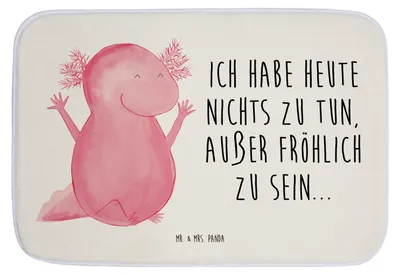 Produktbild von Mr. & Mrs. Panda Badvorleger Axolotl Hurra - Weiß - Geschenk, Motivation, duschmatte, Badematte, Badteppich, Badezimmerteppich, Lurch, Fröhlich, Duschvorleger