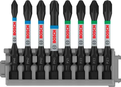 Produktbild von PRO Impact Schrauberbit-Set, PH1/PH2/PH3/PZ1/PZ2/PZ3, 55 mm, 8-tlg