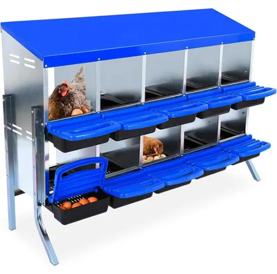 Produktbild von Hühner Legenest Box - 10er Metall Rollnest mit Ständer - Wandhalterung - Für Außenbereich Hühner und Enten - Blau