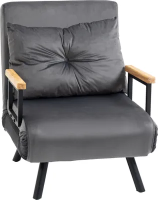 Produktbild von HOMCOM Sofa rozkładana, sofa jednoosobowa z funkcją spania, leżanka z regulowanym oparciem, poduszki oparciowe, tapicerowany fotel o aksamitnym wyglądzie, ciemnoszary, 63 x 73 x 81 cm