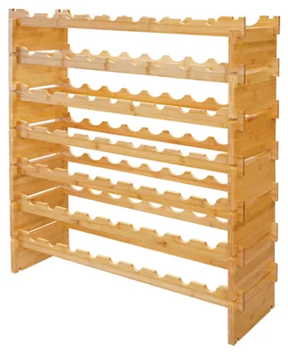 Produktbild von Relaxdays Weinregal, 63 Flaschen, Bambus, HxBxT: 94 x 85 x 25,5 cm, Rot- & Weißwein, stapelbares Flaschenregal, natur, KI-generiertes Bild