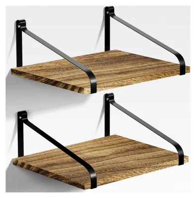 Produktbild von Wandregal Set aus Holz und Metall in Schwarz, 2er Set, 42x31x18 cm, modernes Hängeregal für Küche, Wohnzimmer, Badezimmer, Schlafzimmer und Büro