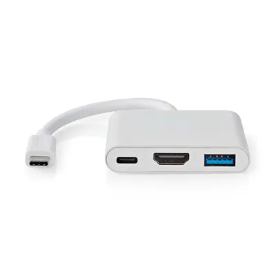 Immagine prodotto di Adattatore USB multiporta | USB 3.2 Gen 1 | USB-C™ Maschio | Uscita HDMI™ / USB-A Femmina / USB-C™ Femmina | 5 Gbps | 0,10 m | Rotondo | Nichelato | PVC | Bianco | Scatola