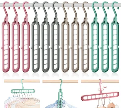 9-in-1 Kleiderbügel-Organizer, 12 Stück, platzsparend, 360° drehbar