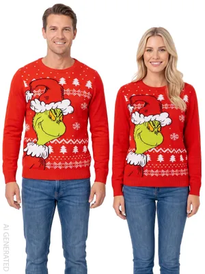 Produktbild von The Grinch Weihnachtspullover für Herren & Damen - Winter Strick Pullover Sweatshirt Ugly Christmas Sweater Uni Weihnachten Rot XL