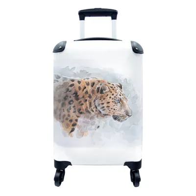 Obrázok produktu pre Kufrík Ručná batožina na kolieskach Malý cestovný kufor so 4 kolieskami Leopard - Akvarel - Zvieratá - Veľkosť kabíny < 55x40x23 cm & 55x40x20 cm -