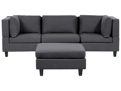 Zdjęcie produktu dla BELIANI Sofa modułowa ciemnoszara tapicerowana poliestrowa 3 osobowa z otomaną moduły z poduszkami oparciowymi nowoczesna kanapa