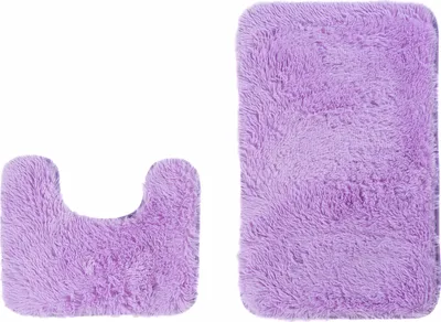 Produktbild von Teppich Set Badematte Badezimmer Shaggy Hochflor Langflor Rutschfest Lila Microfibra 50 x 80 cm