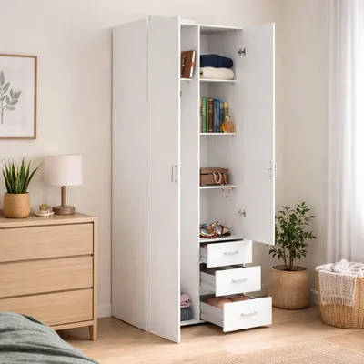 Produktbild von Kleiderschrank 2 Türen\ 2 Türen\ Apollina, Schlafzimmermöbel, Schrank, Garderobe, 77x50 h200 cm, Weiß
