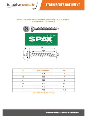 Produktbild von Spax Holzschraube Senkkopfschraube Pozi PZ2 3,5 x 40 Gesamtgewinde 4CUT Edelstahl A2