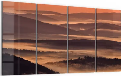 Produktbild von DEQORI Glasbild Echtglas 4x30x60 cm 'Nebelberge im Morgenrot' Wandbilder XXL groß