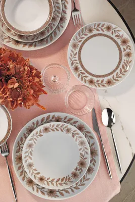 Produktbild von Hermia Concept, Hochwertiges 24-teiliges Dinner-Set aus 100% PORZELLAN | 6 Servierplatten (27 cm), 6 Teller (21 cm), 6 Schalen (16 cm), 6 Dessertteller (21 cm) | Mikrowellen- und spülmaschinenfest.