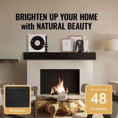 Produktbild von SucceBuy Kaminsims, 48" x 8" x 5", hält bis zu 50 lbs, Kaminsims aus Naturholz für über dem Kamin, schwebendes Bauernhausregal zur Wandmontage, handgefertigtes Dekor in Espressobraun