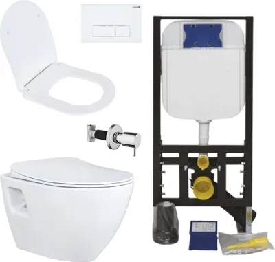 Produktbild von Creavit Hänge WC Set Weiß spülrandlos mit Edelstahl Bidet, Softclose WC Sitz und 3/6 L Vorwandelement Unterputz Komplettset