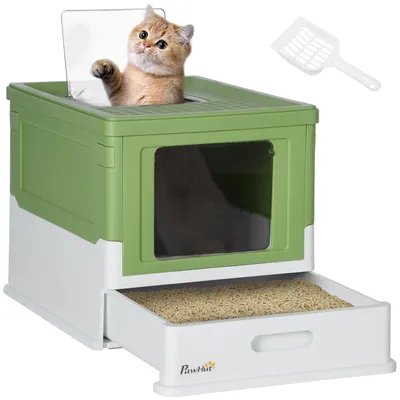 Produktbild von PawHut Katzenklo mit Deckel Geschlossen 47,5 x 35,5 x 36,7 cm Weiß+Grün