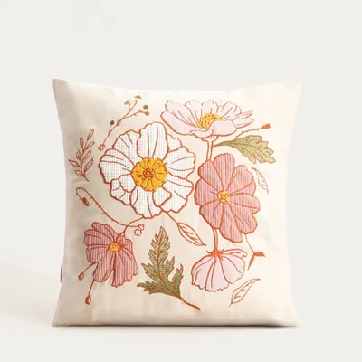 Produktbild von HOMLA KABIR Kissenbezug mit Leinenzusatz in strukturierten Blumen 45x45 cm