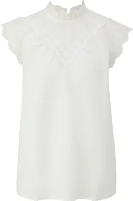 Produktbild von s.Oliver Damen Bluse ärmellos mit Stickerei, Raffungen und transparenten Einsätzen
