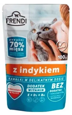 Obrázek produktu pro FRENDI Kousky v omáčce z krůty - mokrá krmiva pro kočky - 100 g