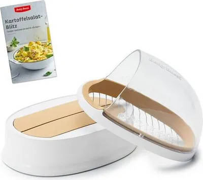 Produktbild von Betty Bossi Gemüseschneider Kartoffelsalat-Blitz, mit Rezeptheft. 2 Kilo sind in 5 Minuten geschält und gescheibelt!