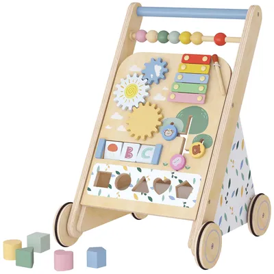 Productafbeelding van AIYAPLAY Loopwagentje voor baby's, houten loopfiets met wielen en bouwblokken, geschikt vanaf 18 maanden