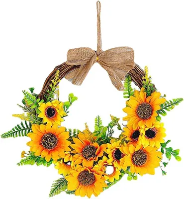 Produktbild von Kunstblumenkranz Sonnenblume, handgemacht, 50 cm, für Tür und Wand