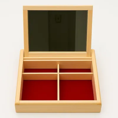 Imagen del producto de Omgoods: Elegante caja de joyería de haya con espejo y 3 compartimentos