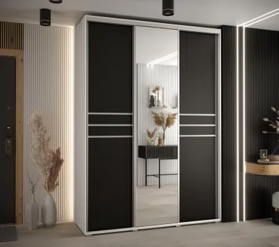 Obrázok produktu pre Šatníková skriňa YVONA 11 - 180/60 cm, biela / čierna / strieborná