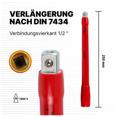 Obrázok produktu pre WETEC predĺženie, 1 000 V, 125 mm, 250 mm (nástrčný kľúč)