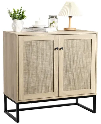 Produktbild von Sideboard Buffet Kommode - Rattan Sideboard Schrank mit Türen - Metallgestell - Verstellbare Einlegeböden - Für Wohnzimmer Flur Esszimmer