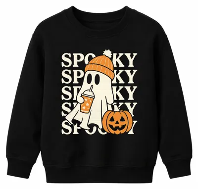 Produktbild von Halloween Spooky Geist Kürbis Beanie Pumpkin Spice Kinder Sweatshirt Pullover, Schwarz, 152