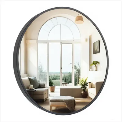 Productafbeelding van Solidchoice - Ronde badkamer spiegel met zwart aluminium frame - 50 cm