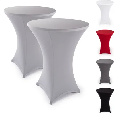 Immagine prodotto di Set di 2 copritavolo da bar elasticizzati non in ferro - Copritavolo  Oeko-TEX per tavoli da bar Ø 80 - 85 cm, rinforzo nella zona dei piedi, lavabile in lavatrice, grigio argento