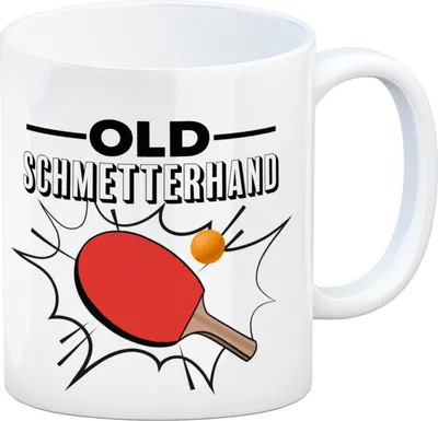Produktbild von Old Schmetterhand Tischtennis Wortspiel Kaffeebecher